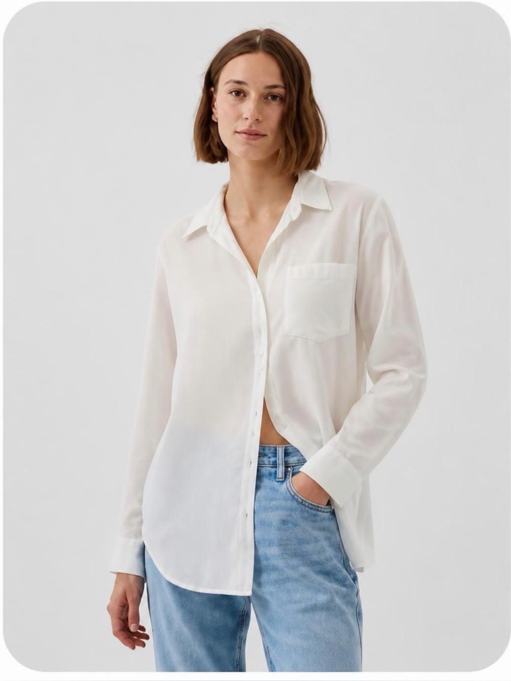 GAP 100% White Linen Boyfriend Button-Down Shirt size L